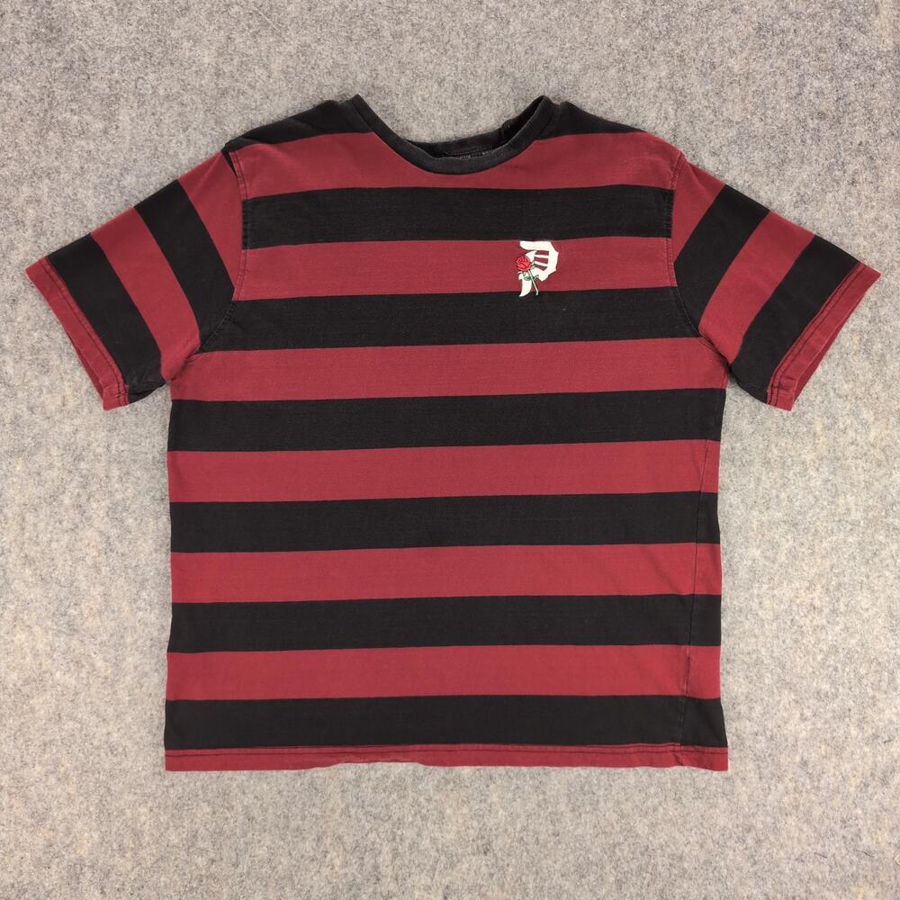 Primitive Skateboarding Shirt Mens Large Red Black Striped Logo Tee